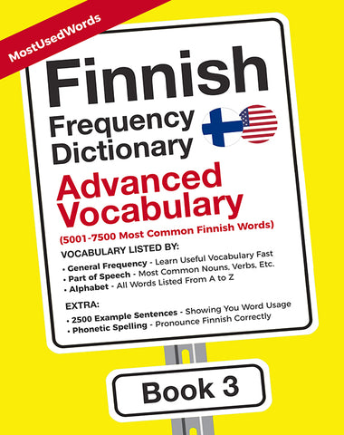 Book cover of Finnish Frequency Dictionary Advanced Vocabulary on a yellow background
